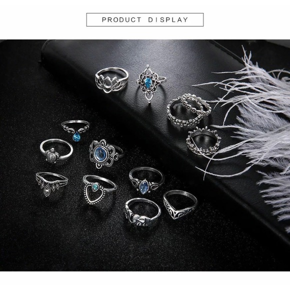 13pcs Blue Finger Rings Knuckle Set Boho Jewelry - Picture 8 of 8